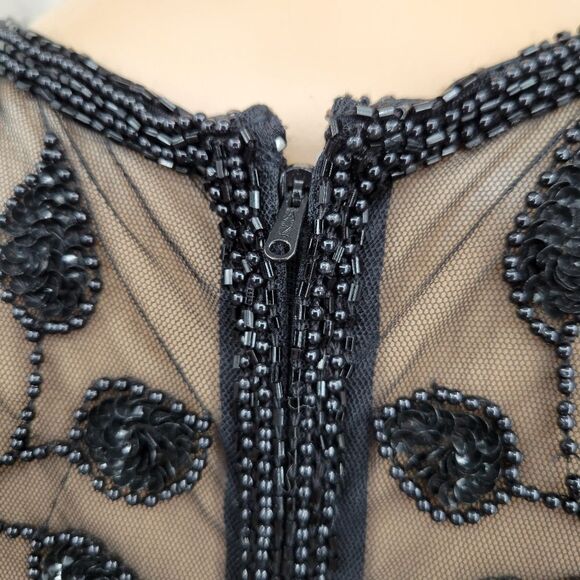 Brilliante Vintage Silk Column Black Dress Beaded Formal Illusion Neck and Back - Picture 11 of 16